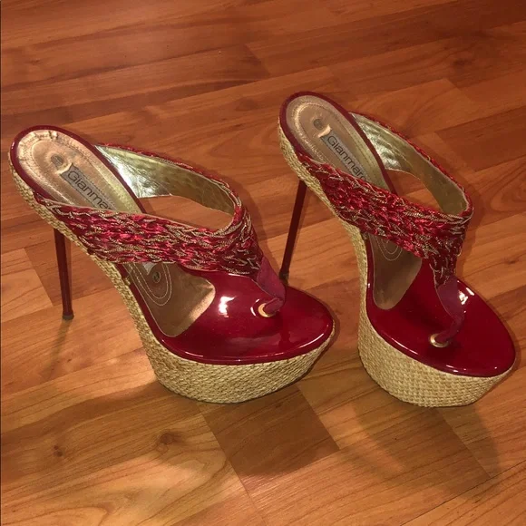 Gianmarco Lorenzi Red Platform Stiletto Heels. Red Patent Leather. EU 37, US 7. - Picture 6 of 9